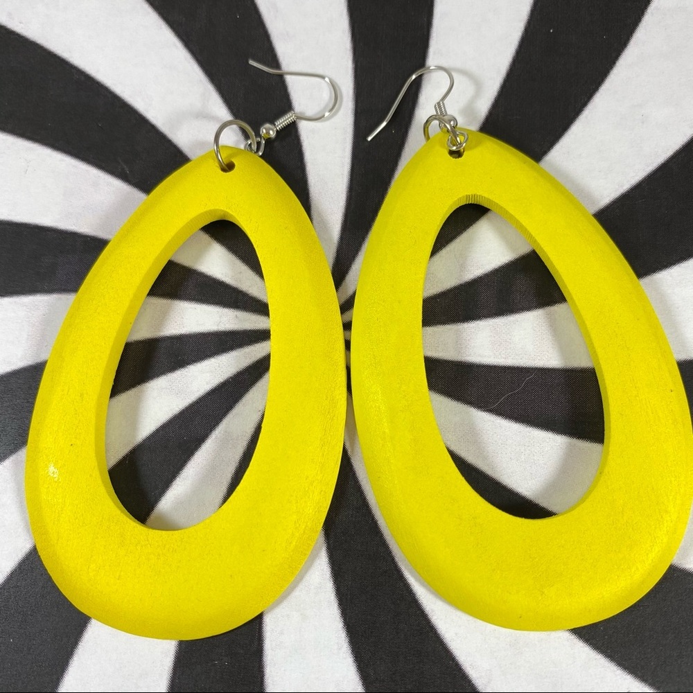 Yellow Long sexy modern wooden teardrop earrings